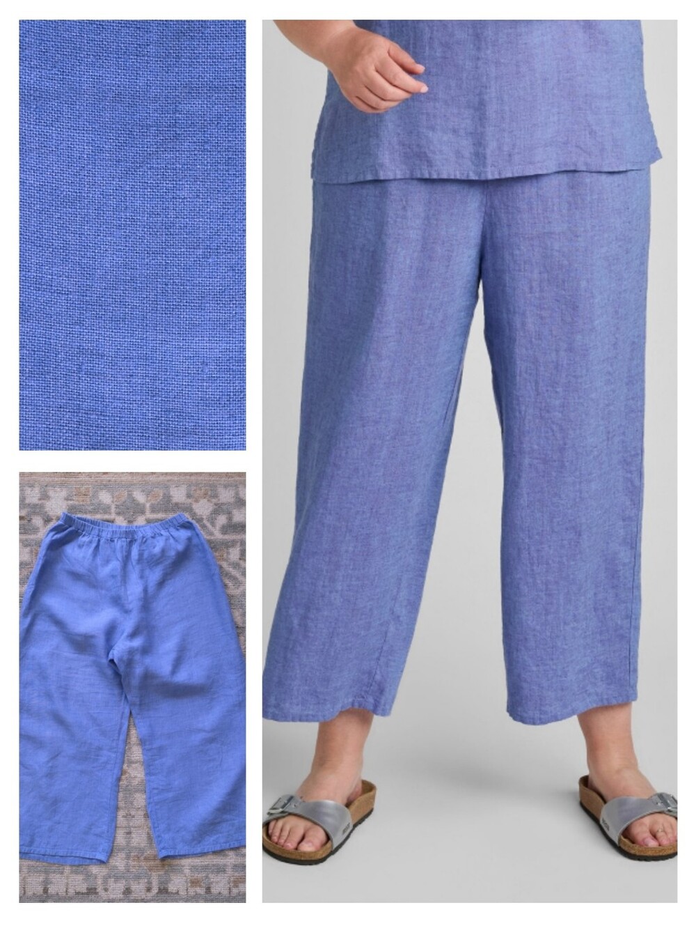 FLAX linen Periwinkle Cropped Wide Leg Summer Pants
